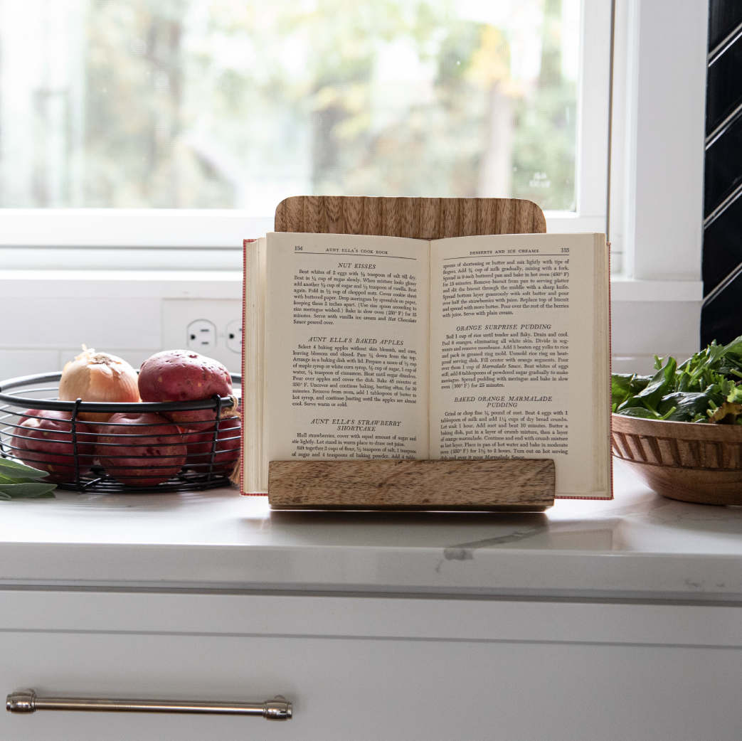 recipe book stand made from mango wood