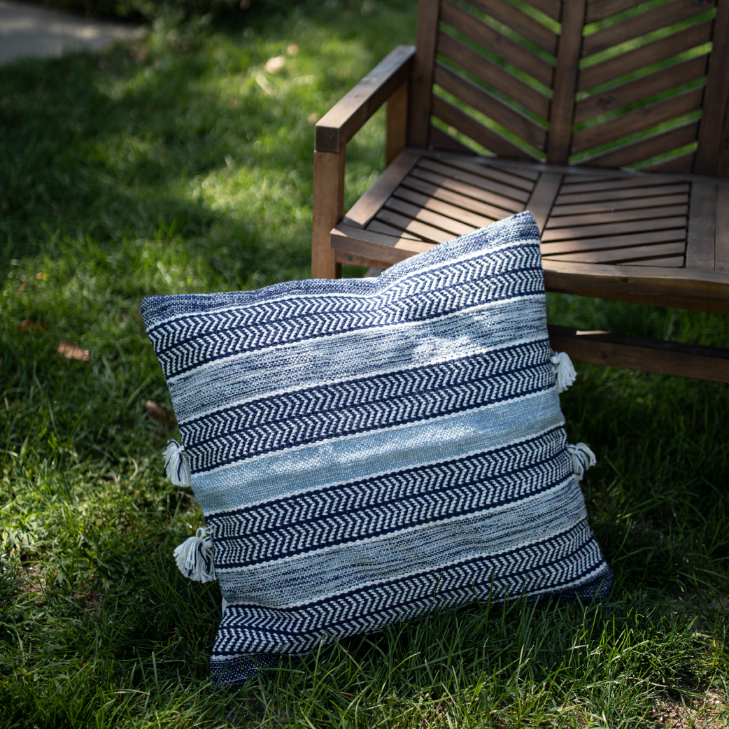 blue recycled outdoor pillow